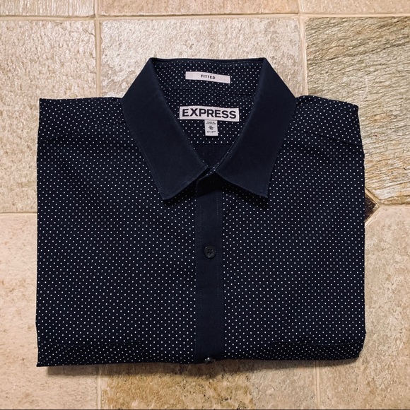 Men’s XL 17- 17 1/2 Fitted Polka Dot Button Shirt - Picture 12 of 14